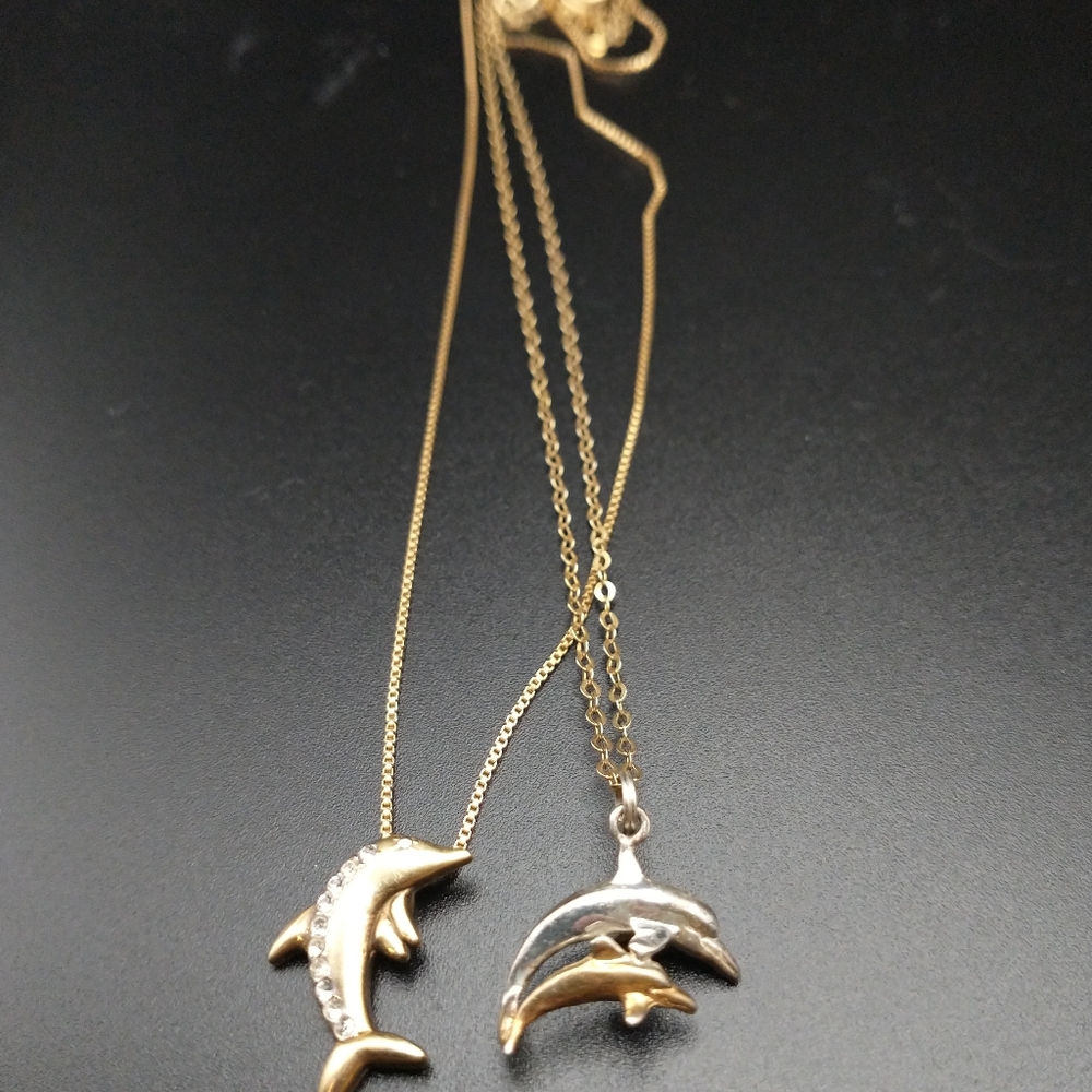 Vermeil Sterling Silver Dolphin Stackable Necklace - image 4